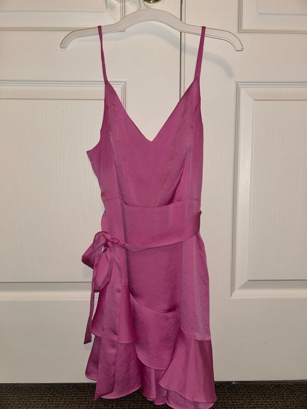 Pink Spaghetti Strap Ruffle Wrap Dress